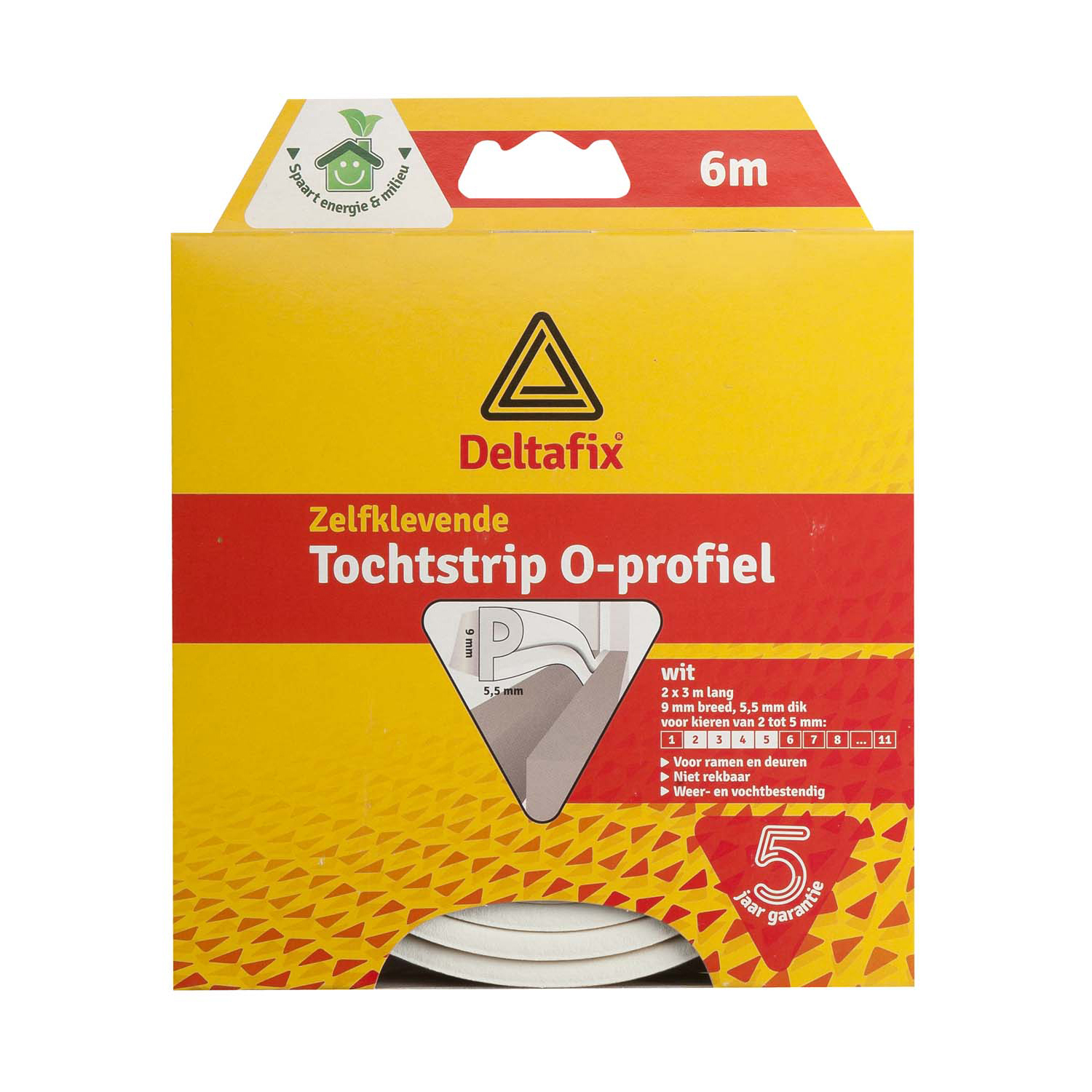 Tochtband - P-profiel - 6m x 9mm - 5,5mm - wit