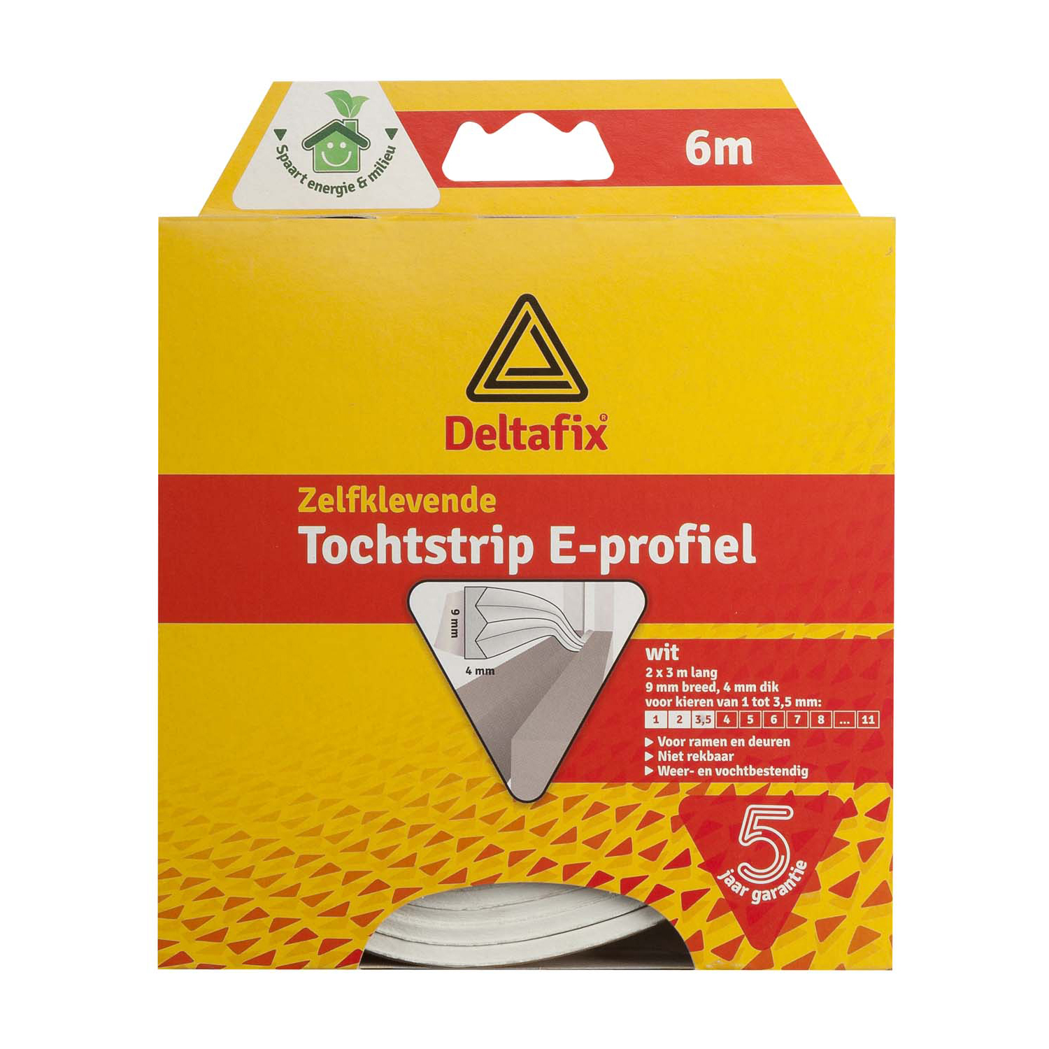 Tochtband E-profiel 6m X 9mm - 4mm - wit