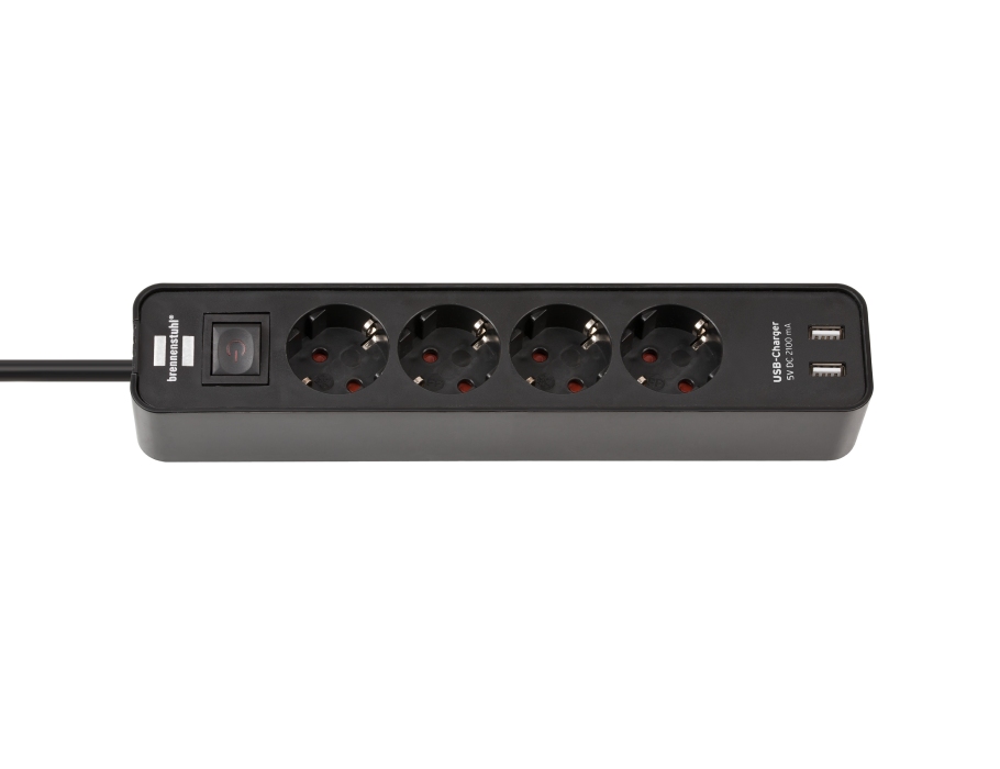 Steckdosenleiste mit 2 USB-Ports 4-fach - Schwarz