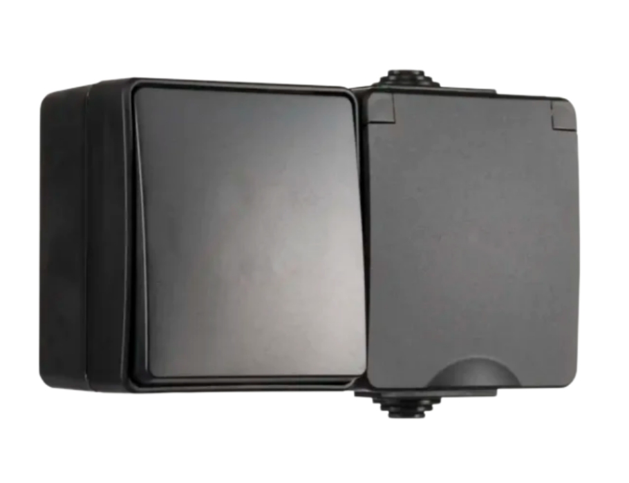 Wandcontactdoos en Wisselschakelaar - IP55 Combinatie (Zwart)