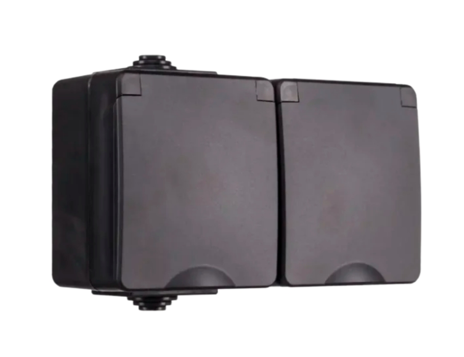 Dubbele Wandcontactdoos IP55 - Opbouw - (Zwart)