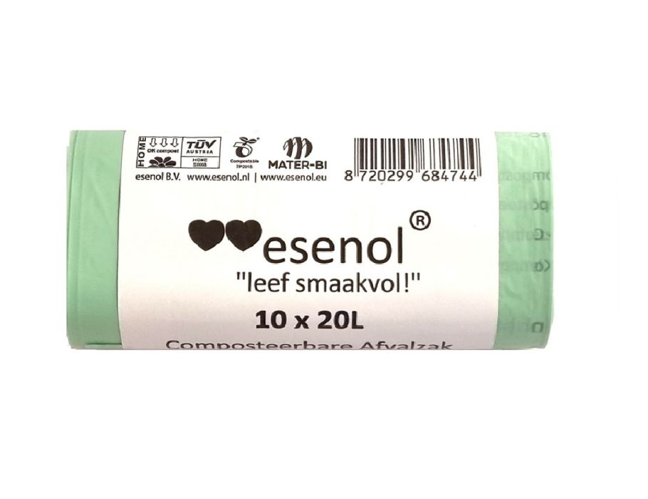 Esenol® Kompostierbare Müllbeutel 20 Liter - 1 Rolle à 10 Stück