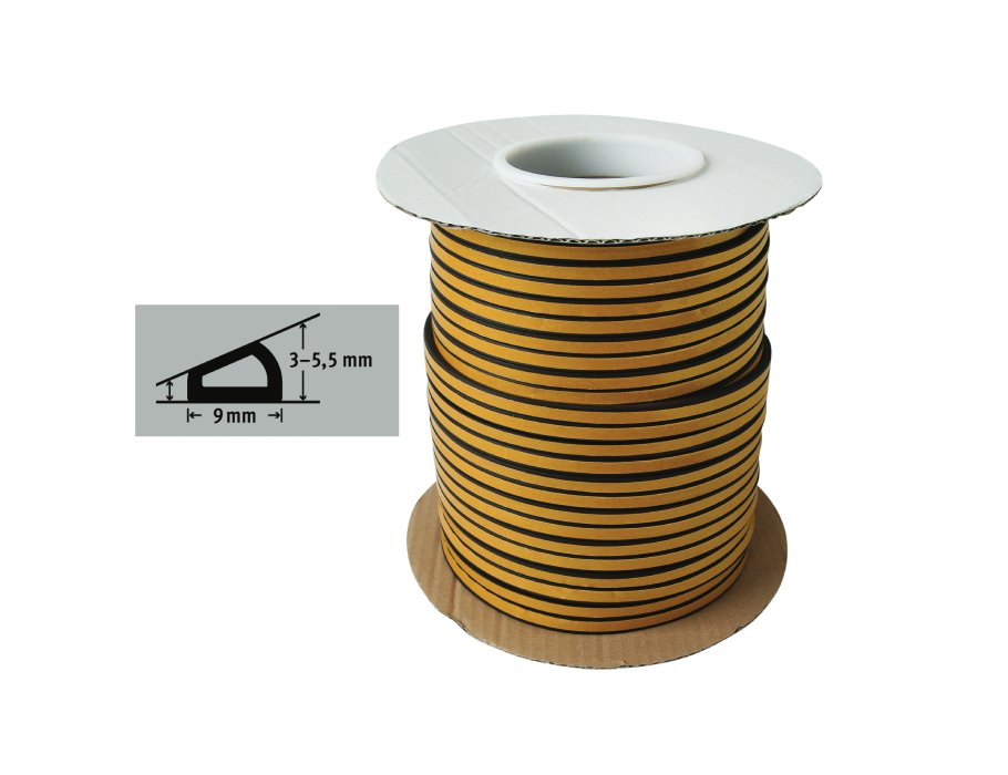 Tochtband - D profiel - 100m x 9 mm - 3-5.5mm - zwart