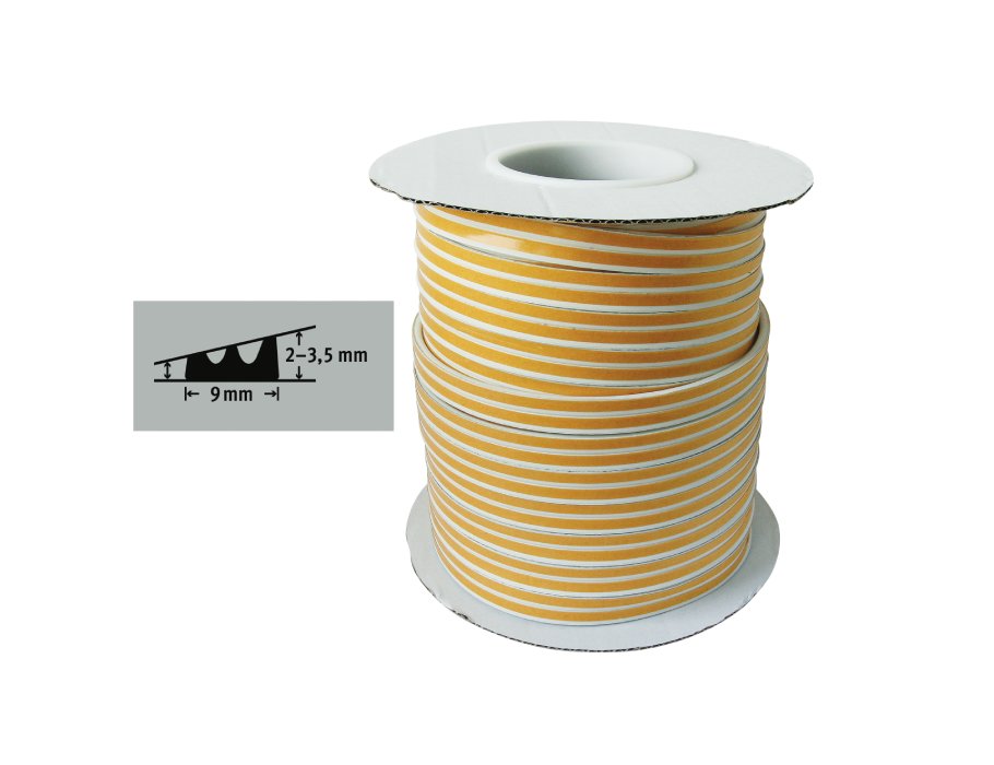 Tochtband - E profiel - 100m x 9 mm - 1-3.5mm - wit