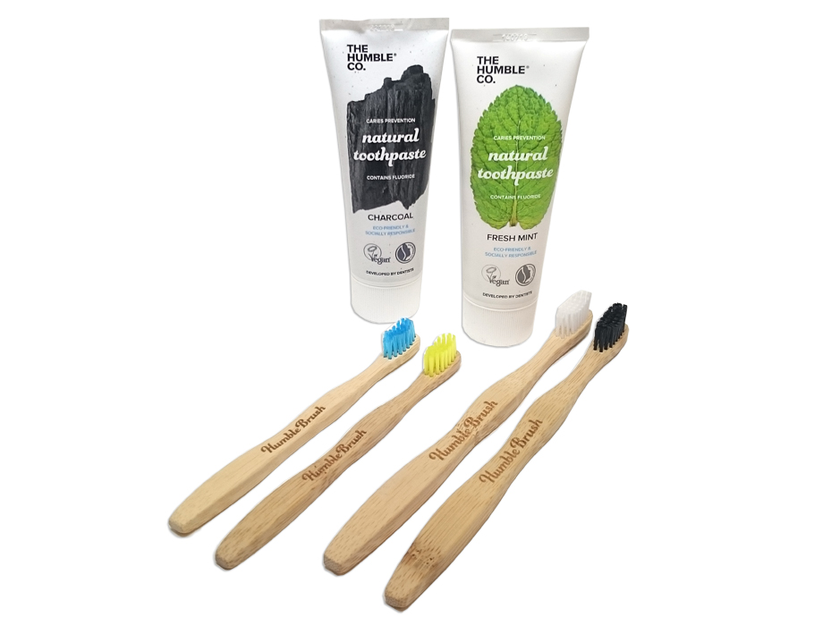 Set Bambus-Zahnbürsten und Zahnpasta 
